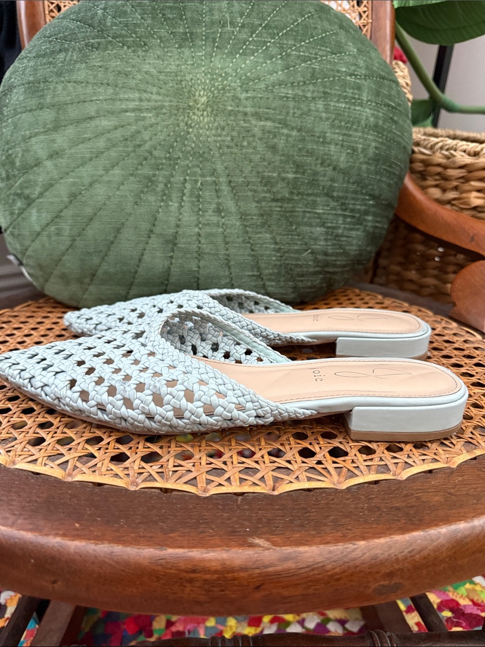 Joie Behold Woven Mule Flats Robin Egg Blue Pointed Toe Shoes